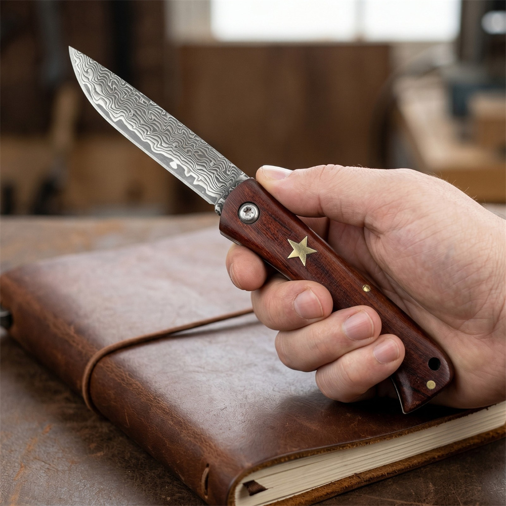 Edc Fixed Blade Deep Carry - Kompaktowy nóż składany damasceński do survivalu